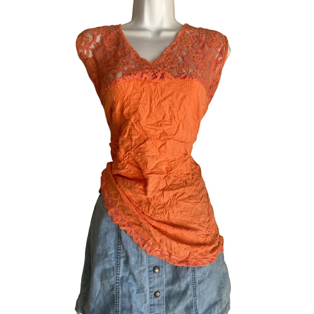 VTG CW Classics Women Plus 3X Orange Romantic Lace Boho Cottagecore Fairy Blouse